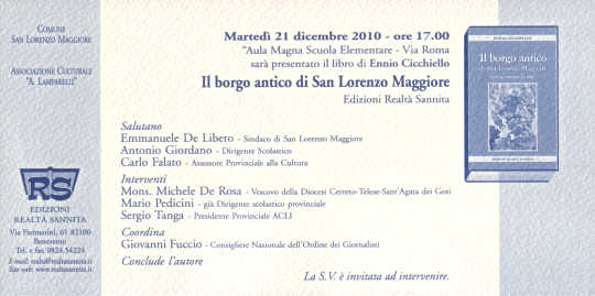 Invito alla presentazione del libro: Il borgo antico di San Lorenzo Maggiore