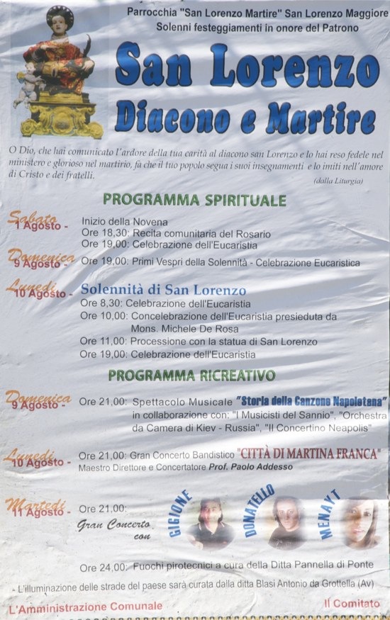 Programma festeggiamenti in onore del Patrono San Lorenzo